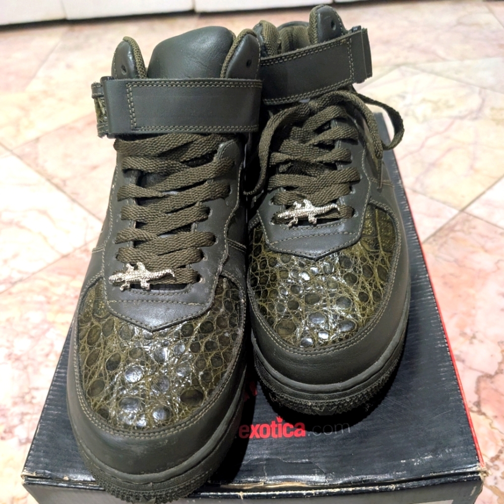 Military Green Crocodile High-Top Sneakers